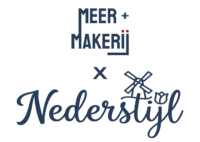 Tekstlogo met een molen en tulp in het woord Nederstijl